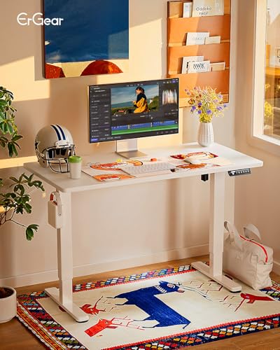 ErGear Height Adjustable Electric Standing Desk, 48 x 24 Inches Sit Stand up Desk, Memory Computer Home Office Desk with Two-Piece Desktop (Walnut)