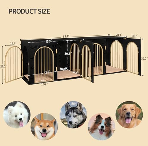 71" Dog Crate Furniture for 2 Dogs, Heavy Duty Indoor Dog Kennel TV Stand, XXL Wooden Dog Cage with Divider for Medium Large Dogs