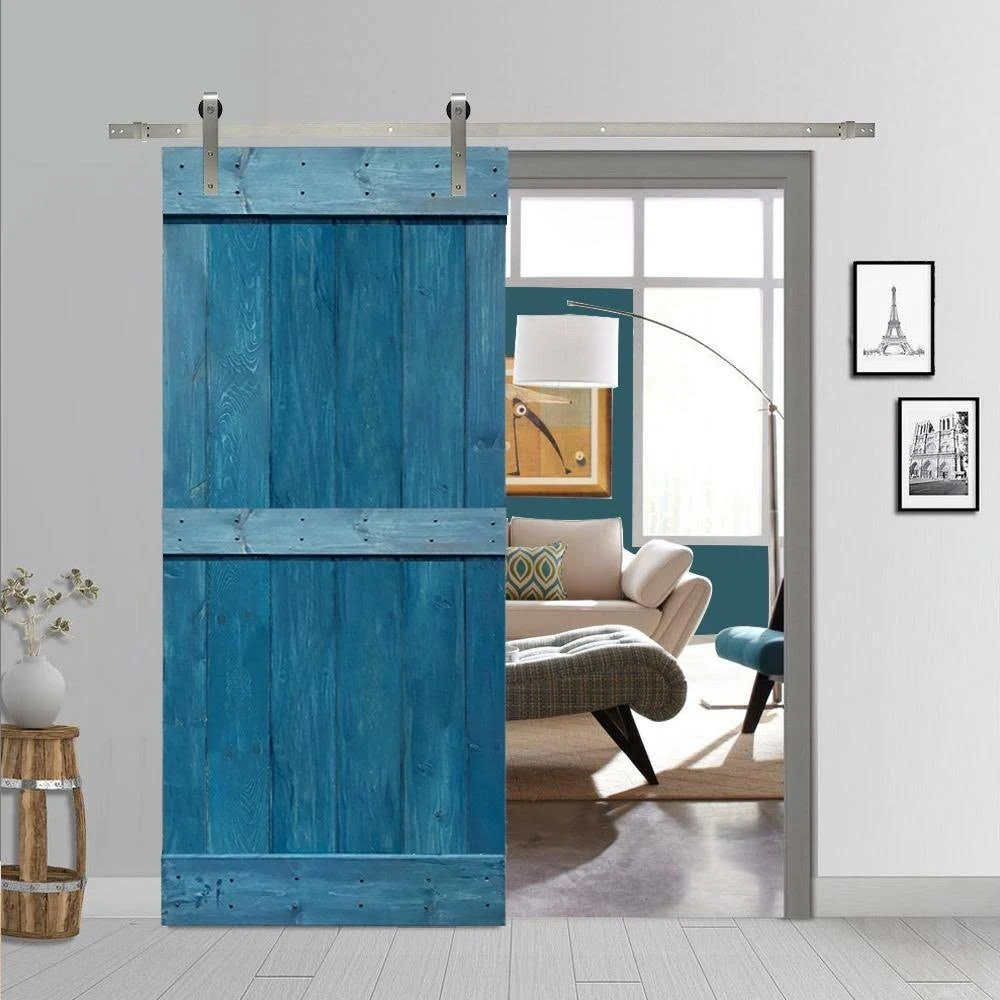 CALHOME MidBar Series Stained Wooden Sliding Barn Door w/ Hardware Kit (Ocean Blue - 36 x 84)