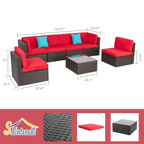 Shintenchi 6 Pieces Patio Furniture Sets Outdoor All-Weather Sectional Patio Sofa Set PE Rattan Manual Weaving Wicker Patio Conversation Set with