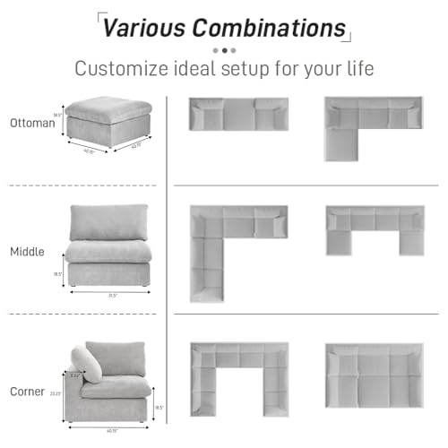 160.6" Cloud Couch Modular Sectional Sofa for Livingroom,Oversized Convertible Sofa with Storage Ottomans,6 Seat Wide Couches
