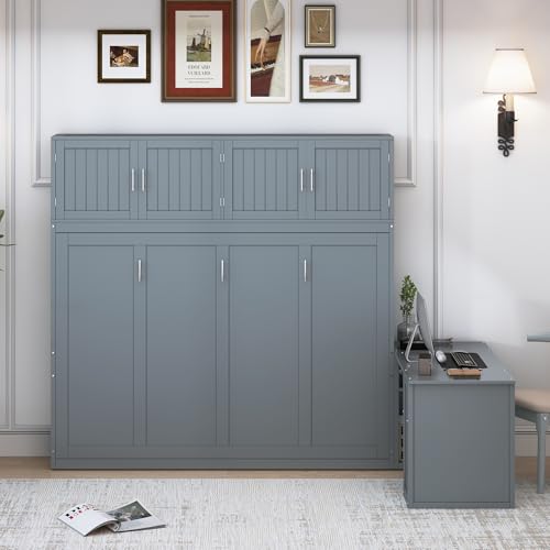 Harper & Bright Designs Twin Size Murphy Bed, Wooden Twin Wall Bed Frame with Closet, Drawers & Desk, White