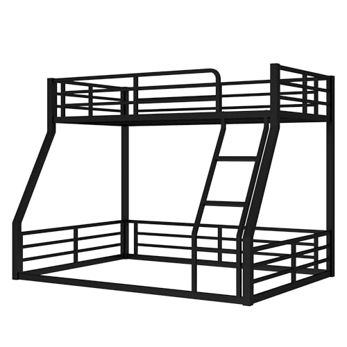 Heavy Duty Bunk Bed Frame with Ladder, Twin XL Over Twin XL Bunk Beds with Safety Guardrails, Adults Bunk Beds with Noise-Reducing Rubber Stoppers