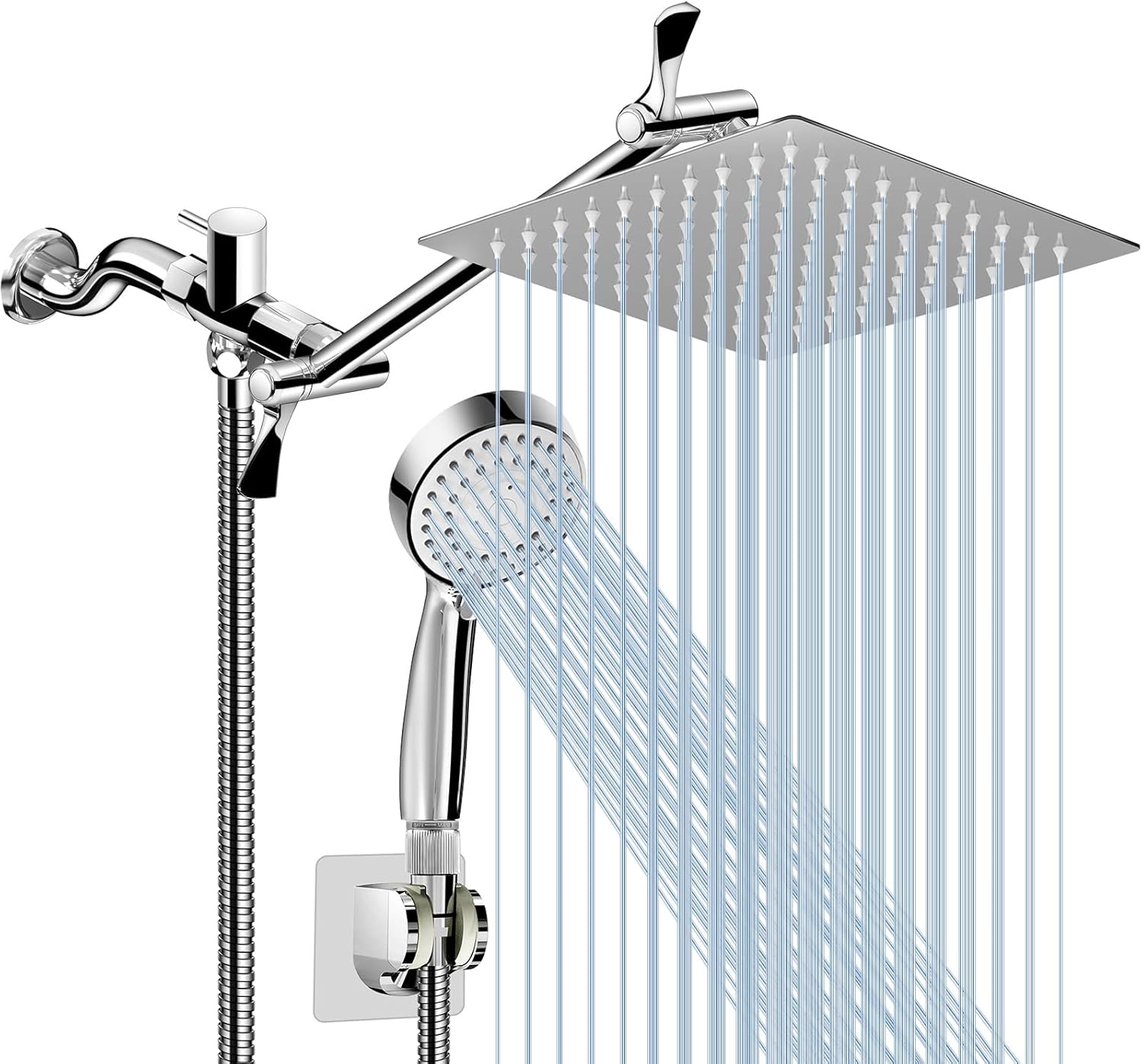 High Pressure Rainfall Shower Head, Rain Shower Head with Height/Angle Adjustable Extension Arm and Handheld Shower Combo