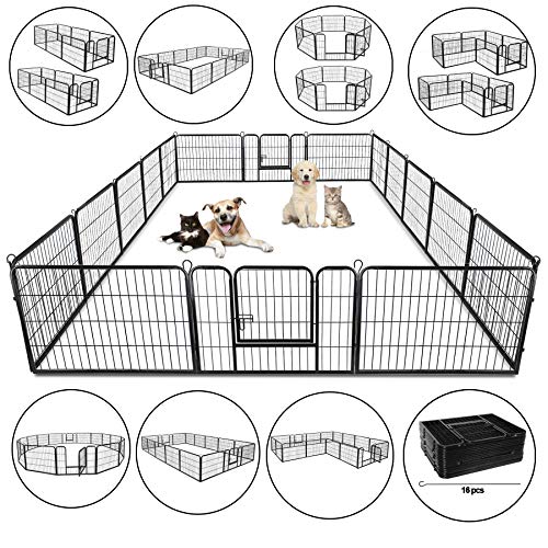 LEMY 16 Panels 32 in Pet Playpen Heavy Duty Metal Dog Exercise Fence Barrier，Outdoor & Indoor Foldable Pet Exericse Pen w/Door,Black