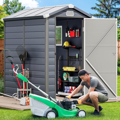 YITAHOME Light Gray Resin Tool Shed, 36 Cu Ft Waterproof Outdoor Horizontal Storage