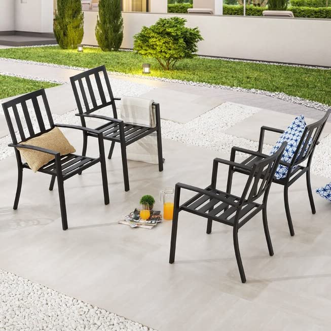 PHI VILLA Stackable Wrought Iron Patio Dining Chairs - Set of 2 Black Outdoor Chair Bistro Metal Chairs, Support 300 LBS