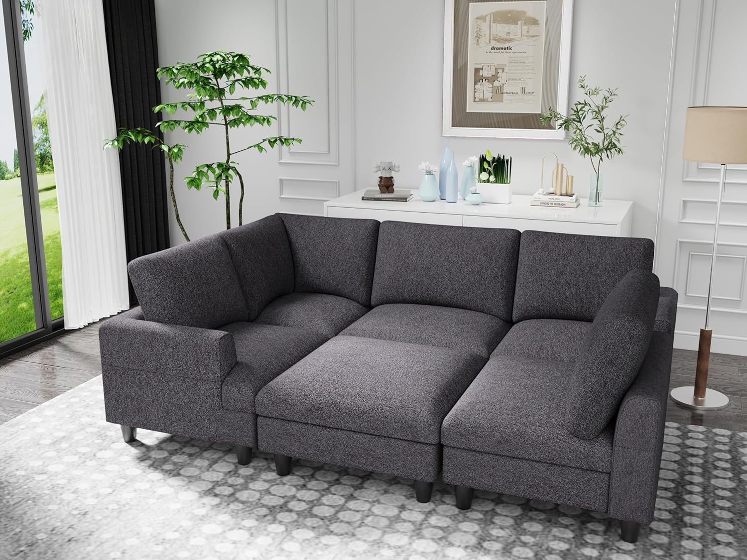 U-Shaped Oversized Modular Sectional Sofa Couch with Movable Ottoman