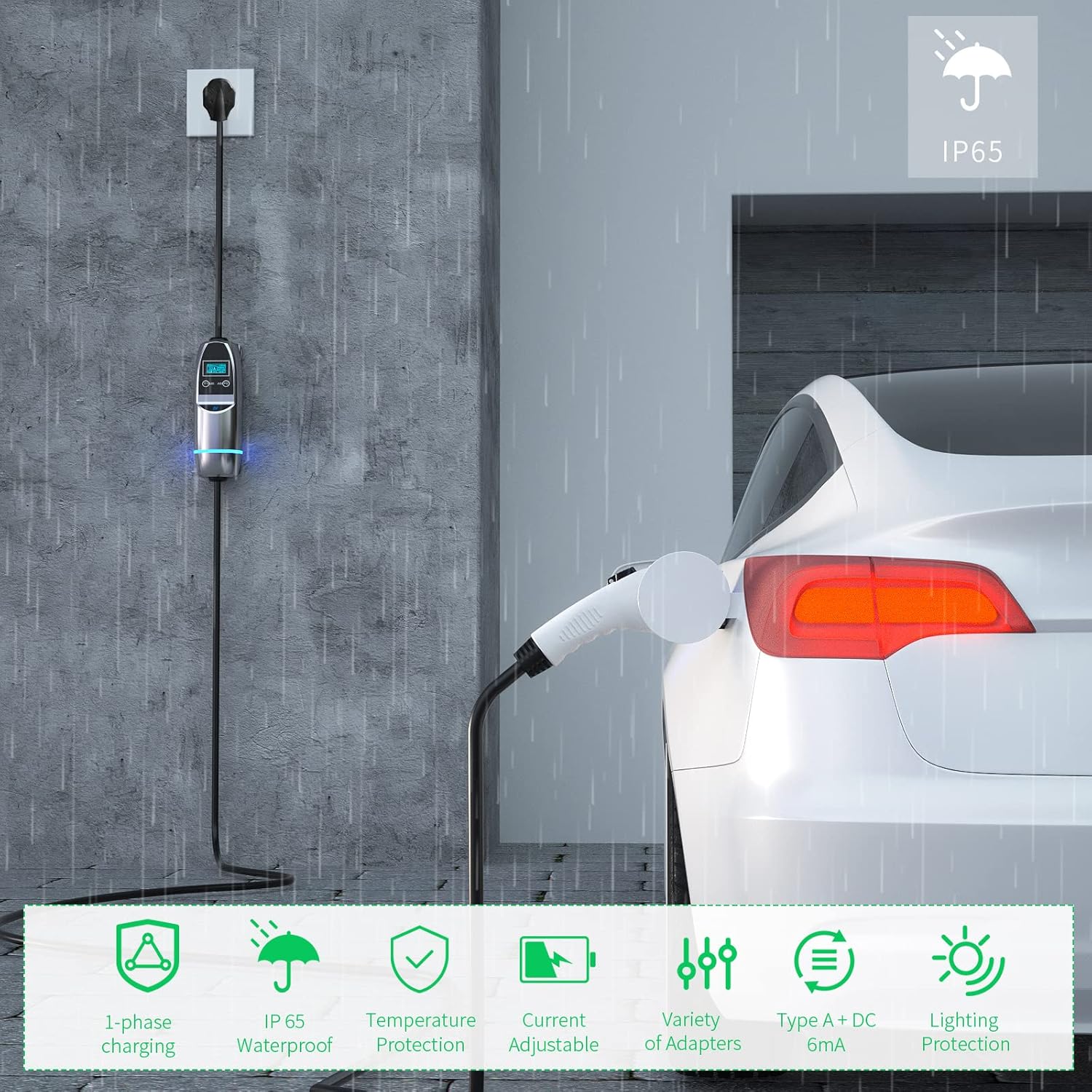 K.H.O.N.S. Upgrade Style 32A Portable EV Charging Cable for Electric Car SAE J7772 Plug with LCD Display NEMA 14-50 Plug Leve 2 EV Charger