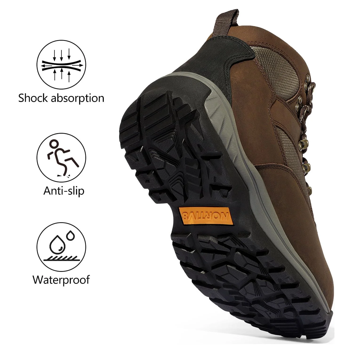 NORTIV 8 Men's Waterproof Steel Toe Boots Work Safety Protection Construction Boots ROCKFOR-STL BROWN Size 8