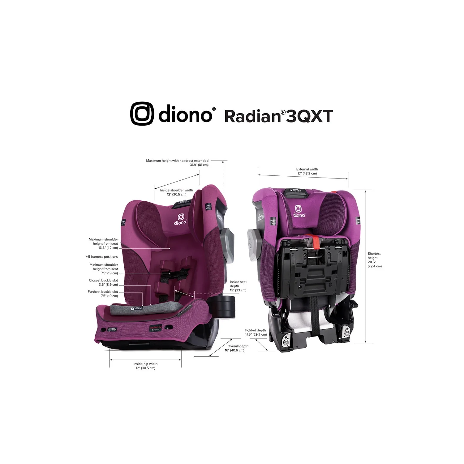 Diono Radian 3QXT SafePlus All-in-One Convertible Car Seat, Slim Fit 3 Across, Red