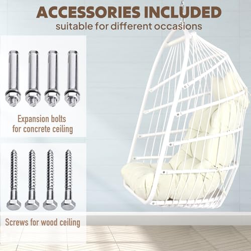 Chihee Egg Chair Foldable Wicker Rattan Hanging Chair Swing Chair Indoor Outdoor Patio Wicker Chair Hammock Chair with Stainless Steel Hanging Kit
