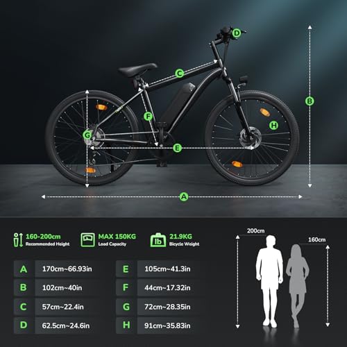 35-Speed Electric Bike for Adults 750W 26" Tire Commuting Electric Mountain Bike 20MPH Range 55+ Miles 374.4Wh Removable Battery Front Fork