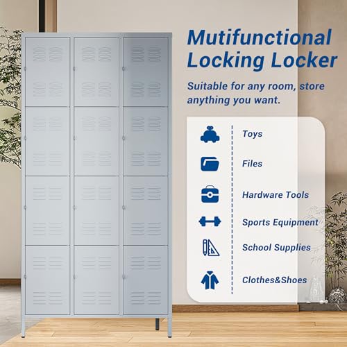 72" Metal Locker for Employees 3 Doors Blue Steel Storage Locker for Office, School, Gym - Metal Storage Cabinets for Home, Office, Gym, School