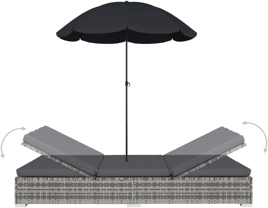 WWHZ Outdoor Lounge Bed with Umbrella Poly Rattan Gray