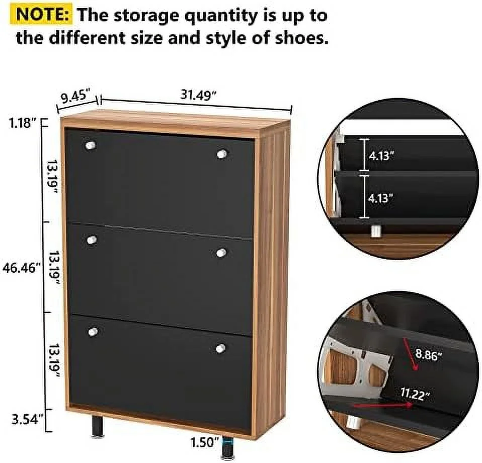 HOOMHIBIU 3 Drawer Shoe Cabinet  Freestanding Shoe Rack  Organizer with Flip Door  Modern Tipping Bucket Shoe Cabinet for Entryway  Hallway  Bedroom
