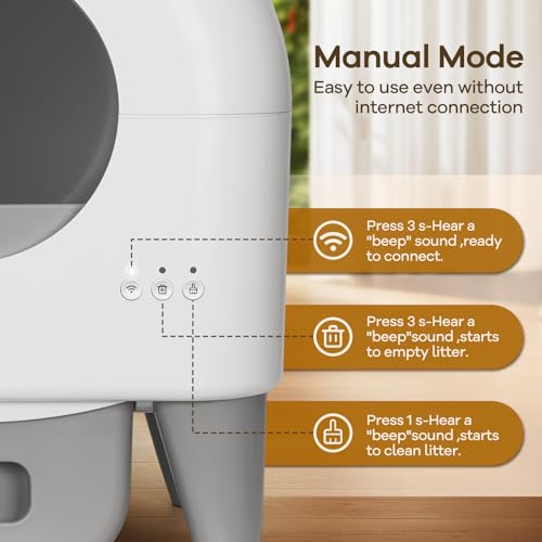 Self Cleaning Litter Box,95L Automatic Cat Litter Box Self Cleaning Large Capacity for Multiple Cats, App-Controlled with Safety Sensors