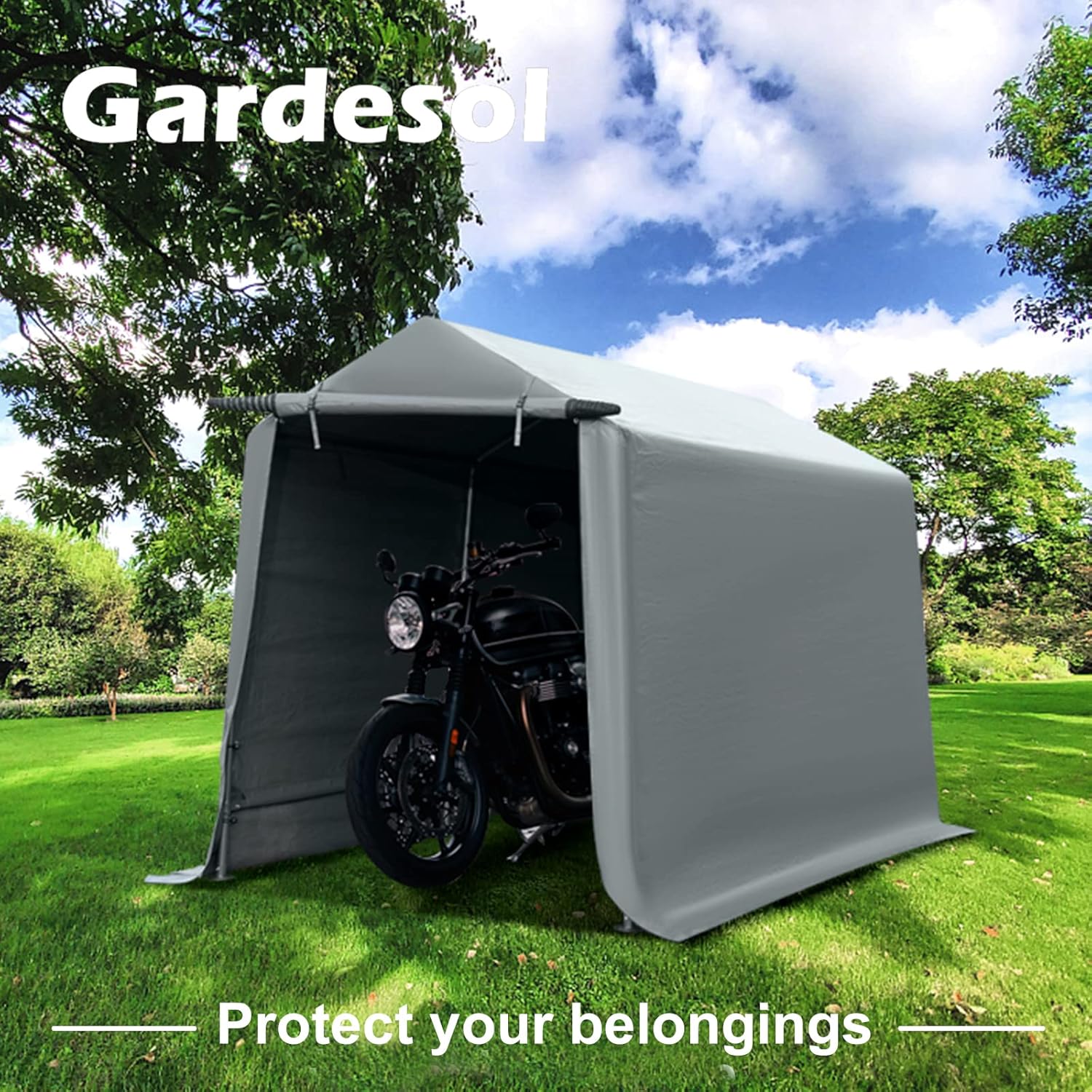 Gardesol Storage Shelter, 6x8 ft Portable Shed Outdoor Carport with Roll-up Zipper Door, Waterproof and UV Resistant Outdoor Storage Shed for Bike