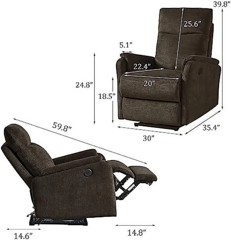 RUNFAYBIU Power Recliner Chair for Living Room  Adjustable Home Modern Fabric Recliner Chair with USB Charge Port  Recliner Single Chair for Small