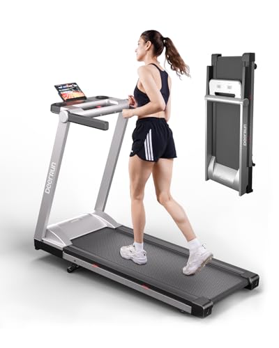 DeerRun Treadmills for Home with Incline and Handles, 3.5 HP Foldable Treadmill 350 LBS Weight Capacity for Small Spaces