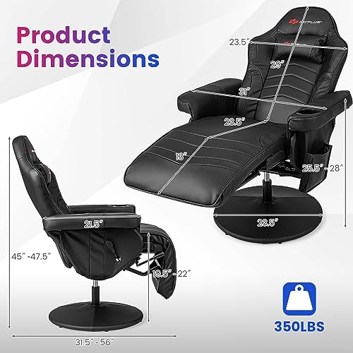 Goplus Massage Gaming Chair, Racing Style Gaming Recliner w/Adjustable Backrest and Footrest