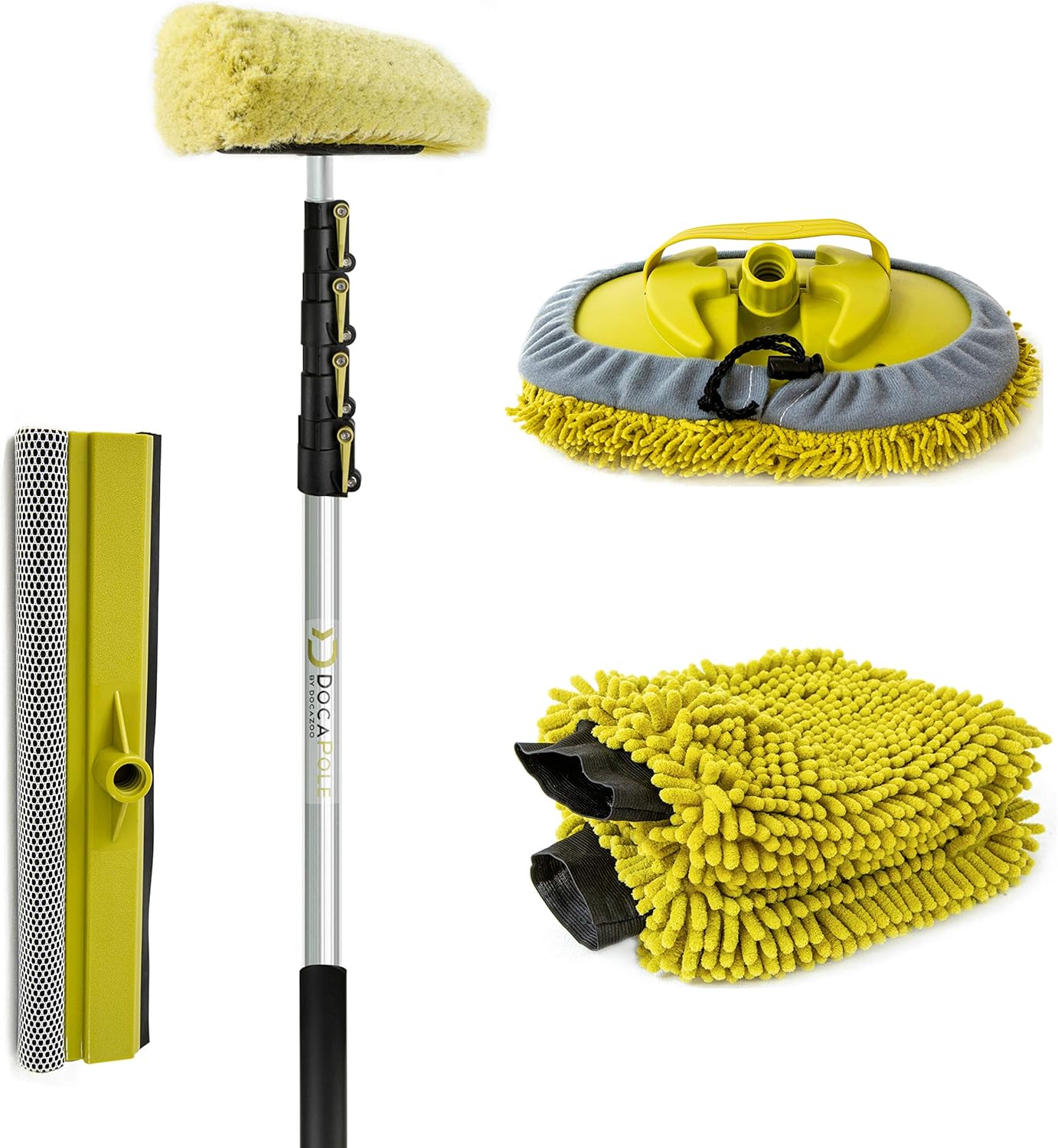 DocaPole 5-12 Foot Car Cleaning Kit | Car Wash Kit with Soft Car Wash Brush, Car Squeegee, Car Wash Mitt (2X)