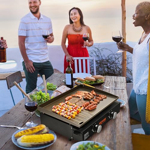 VEVOR Griddle Flat Top Griddle, Outdoor Cooking Station with Side Shelves, Steel Natural Gas Griddle, Restaurant Portable Grill
