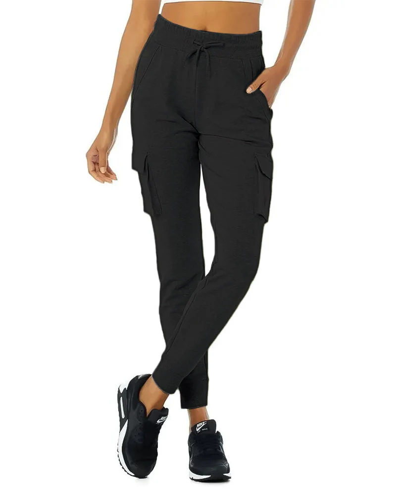 Women's Loose Fit Fleece Jogger Sweatpants with Velcro Cargo Pockets