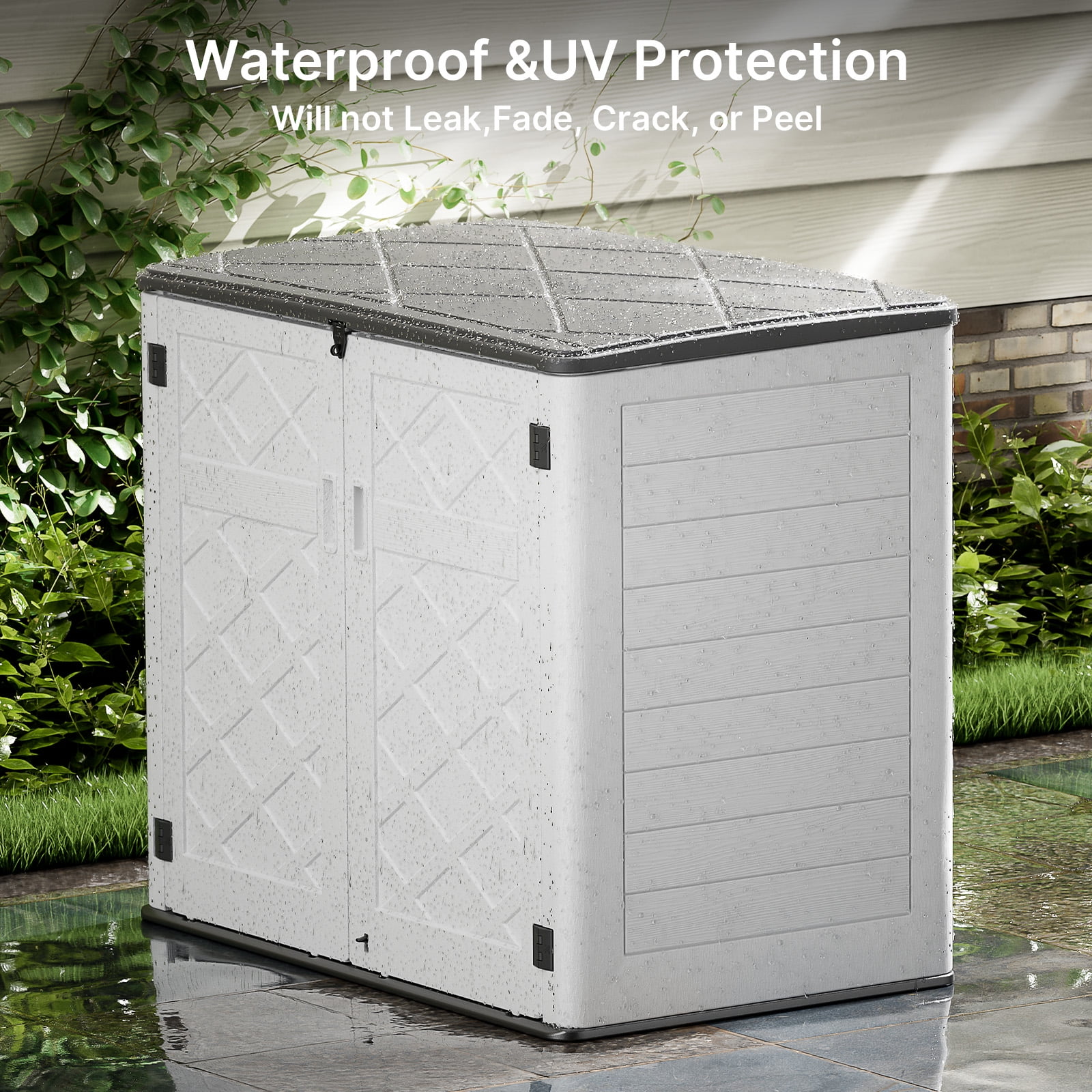 Lofka Resin Outdoor Storage Shed, Horizontal Storage Shed, 38 Cu.ft Capacity, White