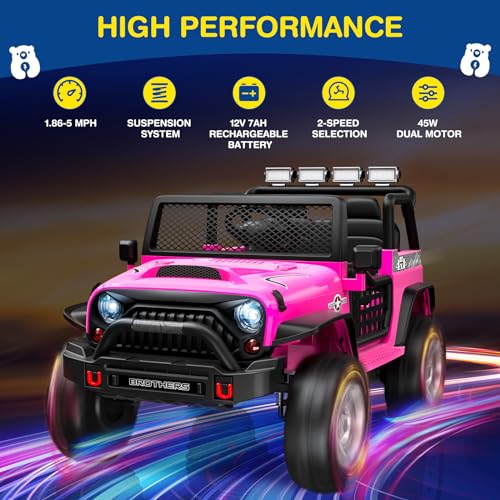 L8 2 Seater Ride On Car, 12V Kids Electric Car w/Remote Control, 4-Wheel Suspension, Bluetooth Speaker, Multi Music Modes, 3 Speeds, LED Lights