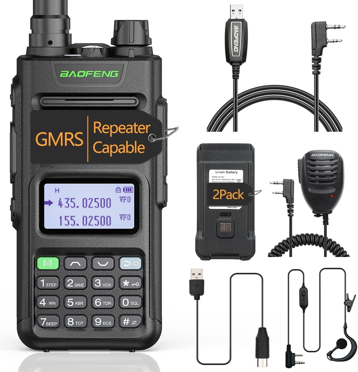 BAOFENG GM-15 PRO GMRS Radio Long Range Walkie Talkies Rechargeable NOAA Scanning & Receiving Two Way Radio