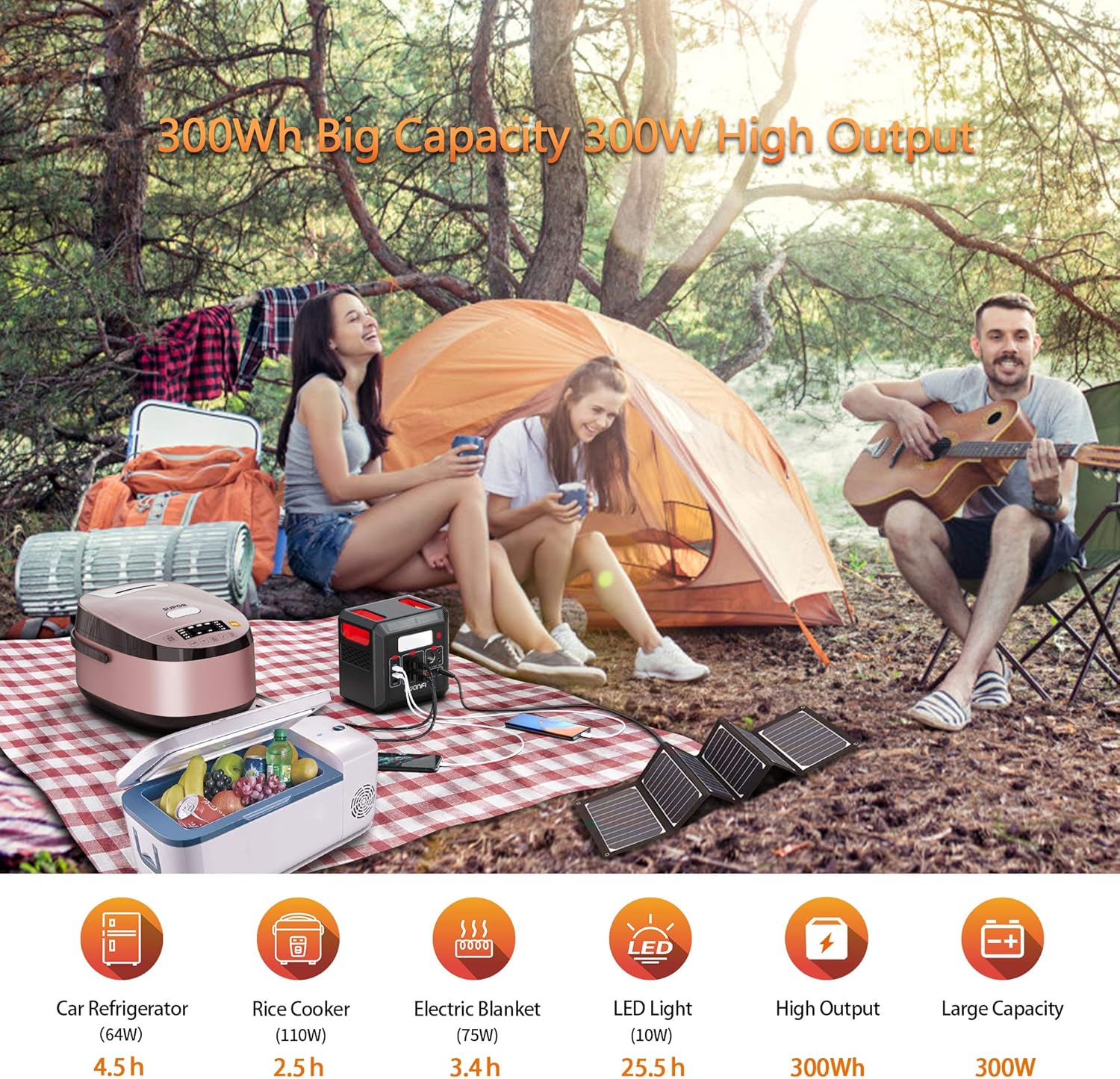 Portable Power Station 500W, AWANFI 518.4Wh Solar Generator with 110V Pure Sine Wave AC Outlets, 12V Regulated DC, USB PD Output