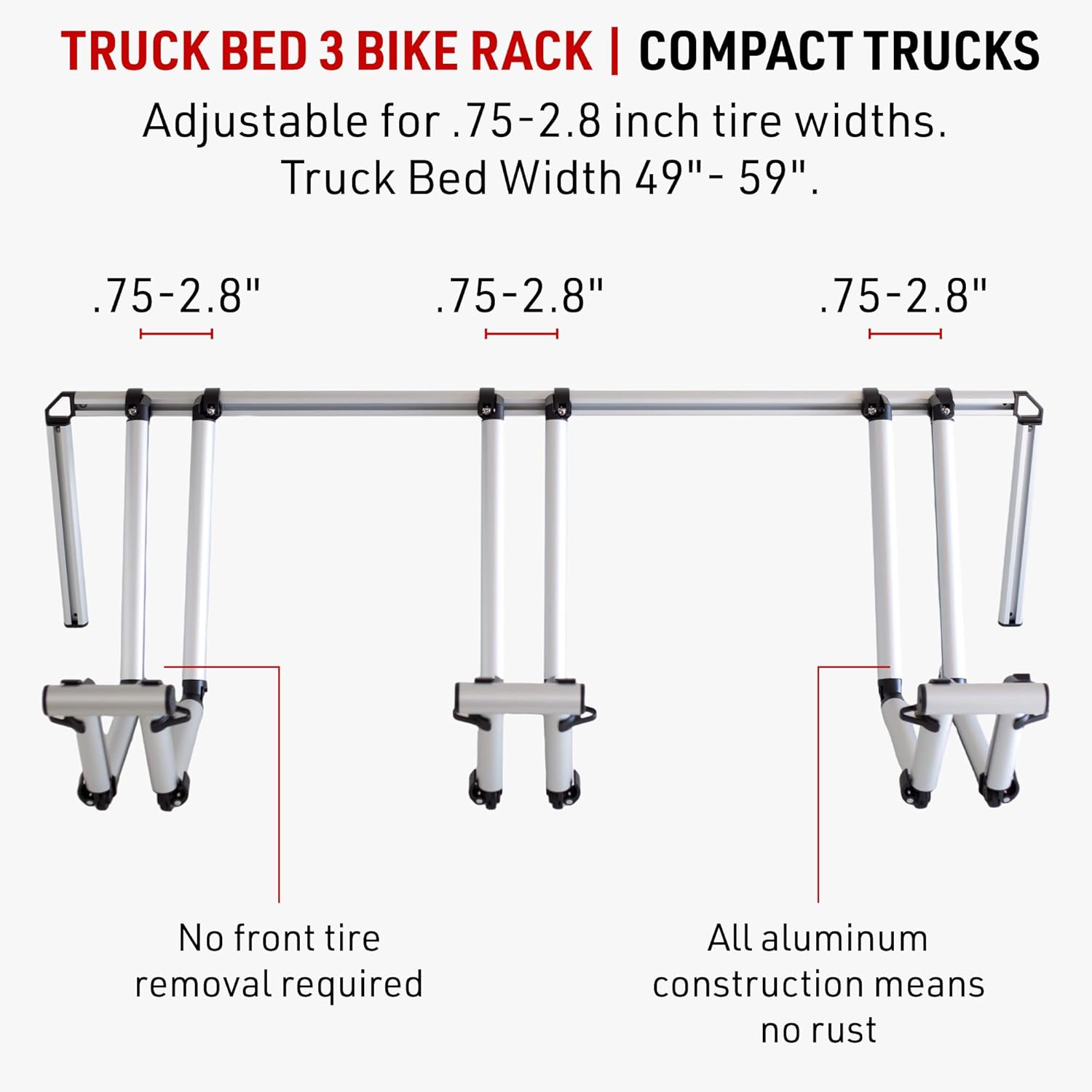 3 Bike Rack for Truck Bed | Ideal Fit for Compact Truck Models | 3 Standard Tire Bike Rack | Effortless Wheel Mount, Skip Front Tire Removal