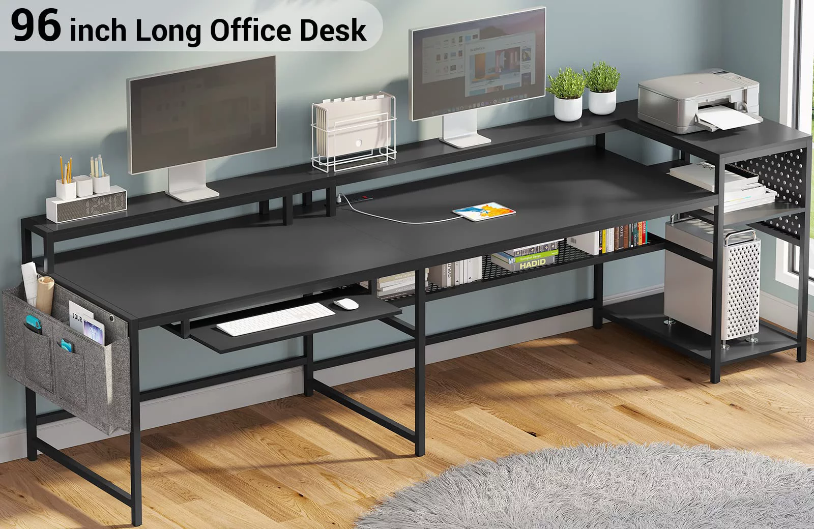 SEDETA L Shaped Gaming Desk, Reversible Computer Desk, Gaming Desk with Power Outlets and LED Strip, Keyboard Tray, Pegboard and Storage Shelves