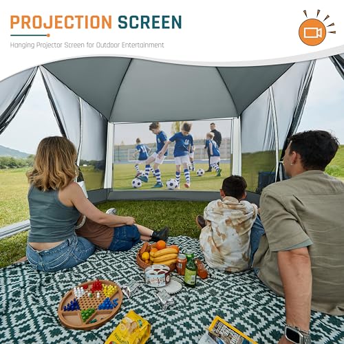 Screen House Tent 13x9ft Screen Room Mesh Gazebos w/ 2 Magnetic Doors, Included Projection Screen