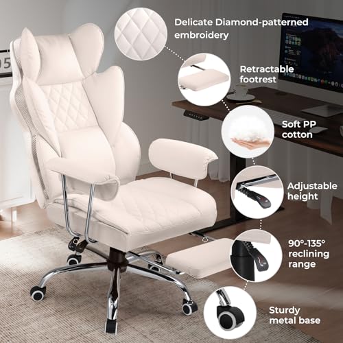 COMHOMA Big and Tall Office Chair, High Back Leather Gaming Chair with Footrest