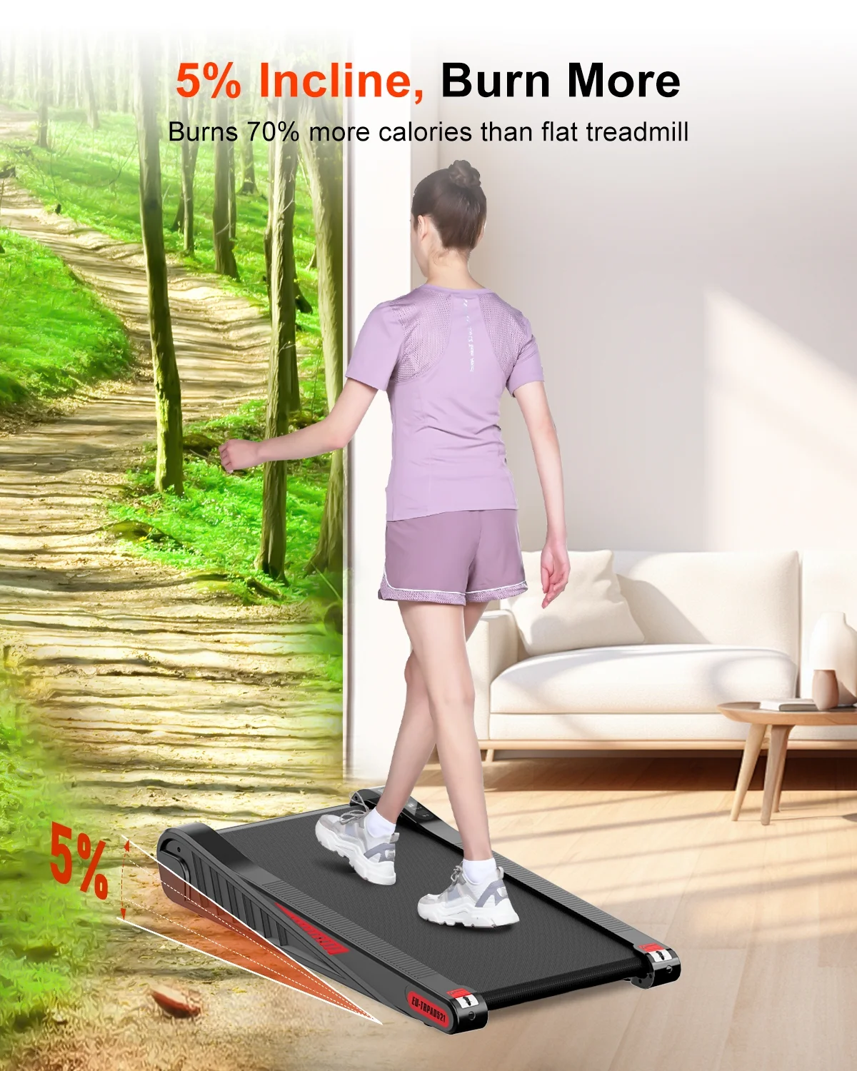 HomeFitnessCode Incline Walking Pad, Small Under Desk Treadmill with APP & Remote Control, Bluetooth Speaker, Small Treadmill for Home & Office