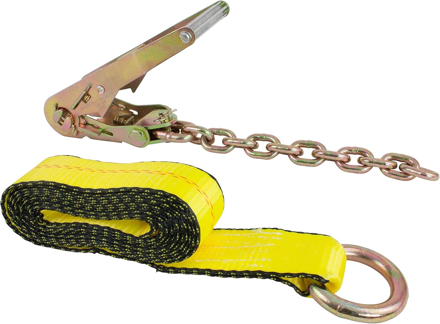 Mytee Products (8 Pack) 2 x 8' Car Tie Down Lasso Ratchet Strap with Chain Anchor - High Viz Green Tire Straps for Car Trailer