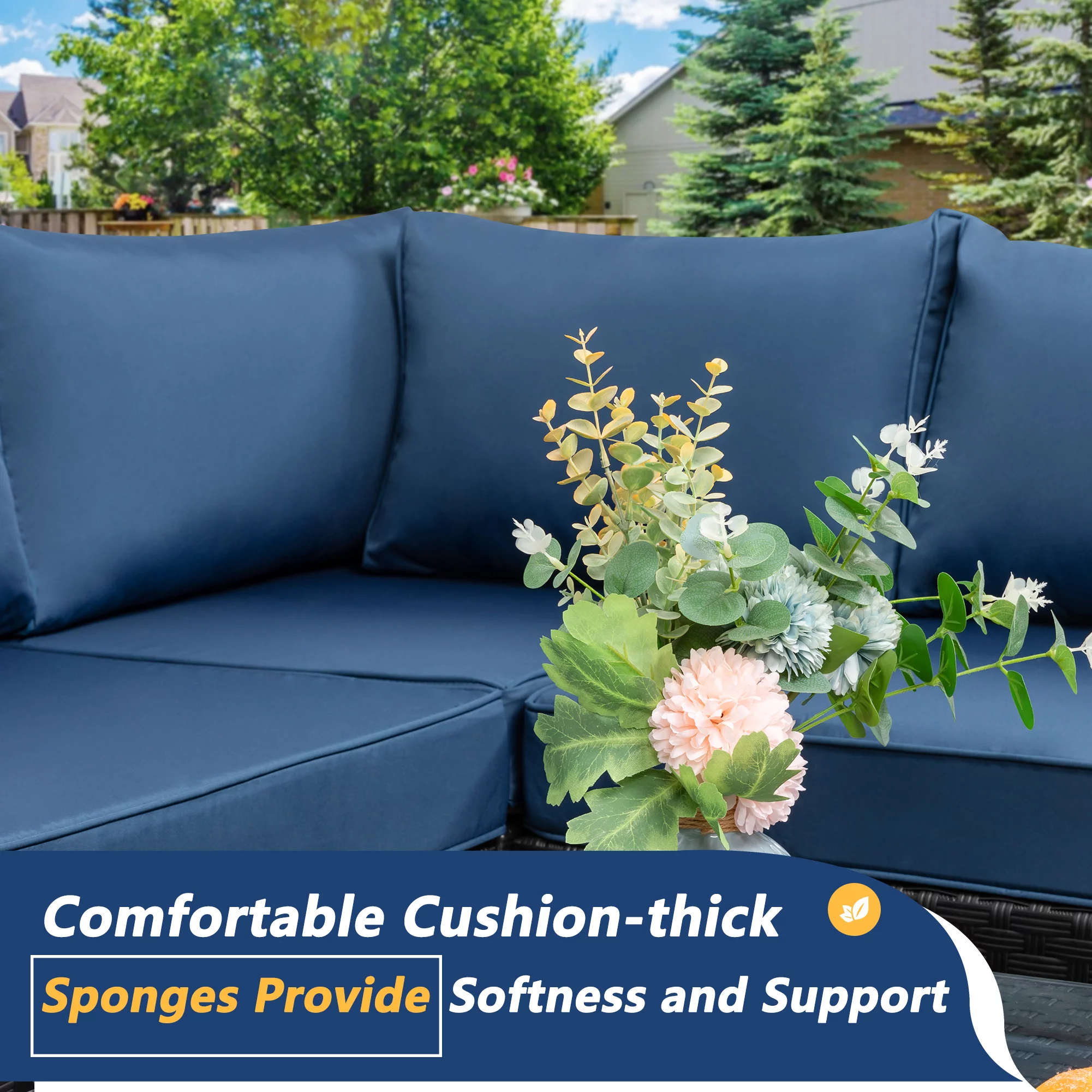 Walsunny 7 Pieces Patio Outdoor Furniture Sets,All-Weather Rattan Sectional Sofa with Tea Table&Washable Couch Cushions Aegean Blue