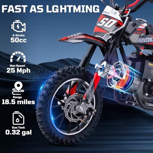 Kids 50cc Dirt Bike, 49cc Gas Dirt Bike for Kids 8-14, Gas Powered Mini Dirt Bikes, 2 Stroke Dirt Bikes, Max Load 165 Lbs