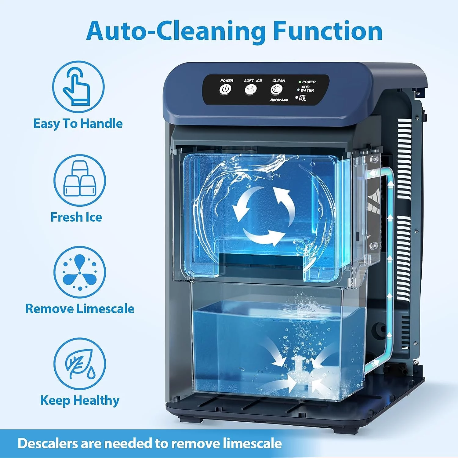 Aeitto® Nugget Ice Maker Countertop, 55 lbs/Day, Chewable Ice Maker, Rapid Ice Release in 5 Mins, Auto Water Refill, Self-Cleaning