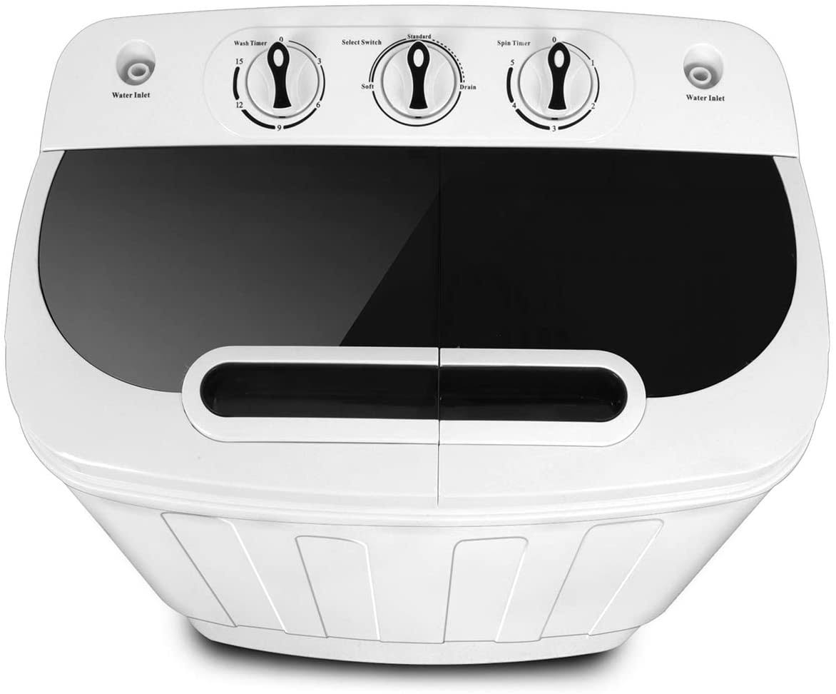 Super Deal Portable Compact Mini Twin Tub Washing Machine W/Wash and Spin Cycle, Built-in Gravity Drain, 13lbs Capacity