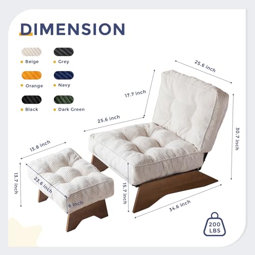 MAXYOYO Accent Chair with Ottoman Adjustable Backrest, Tufted Living Room Chair Upholstered Lounge Chair with Footrest Set