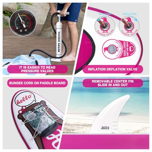 Tuxedo Sailor Inflatable Stand Up Paddle Board with Complete Accessories for Surfing and Traveling