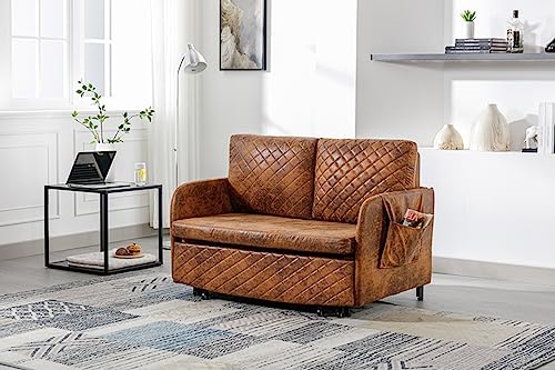 Convertible Sleeper Sofa Bed, 46" Modern Velvet Loveseat Couch with Pull Out Bed, Small Love Seat Futon Sofa Bed with Headboard