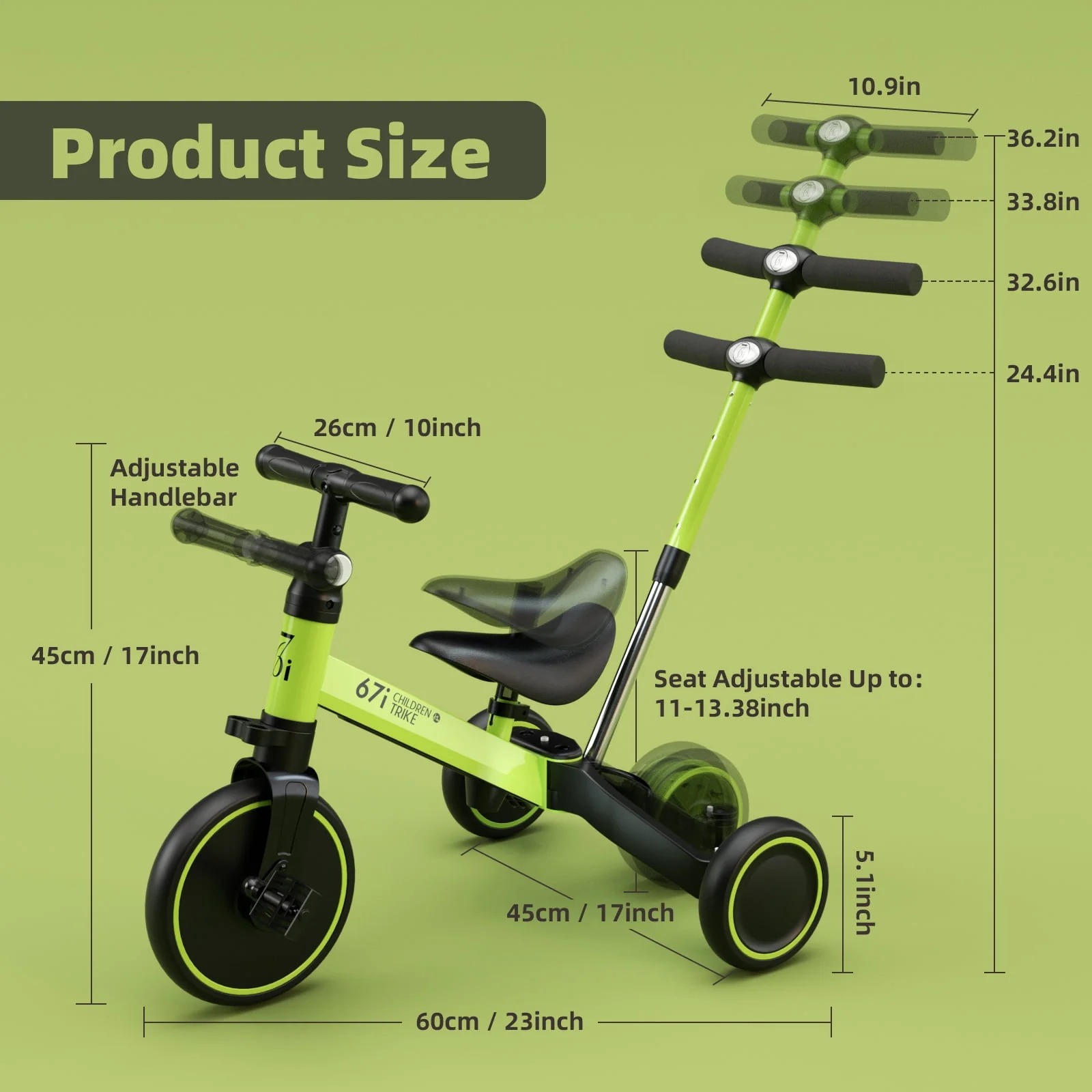 KORIMEFA Toddler Bike with Push Handle,Tricycles for 1 to 3 Years Old, Toddler Tricycle with Push Handle for Boy Girl, Baby Bike Balance Bike