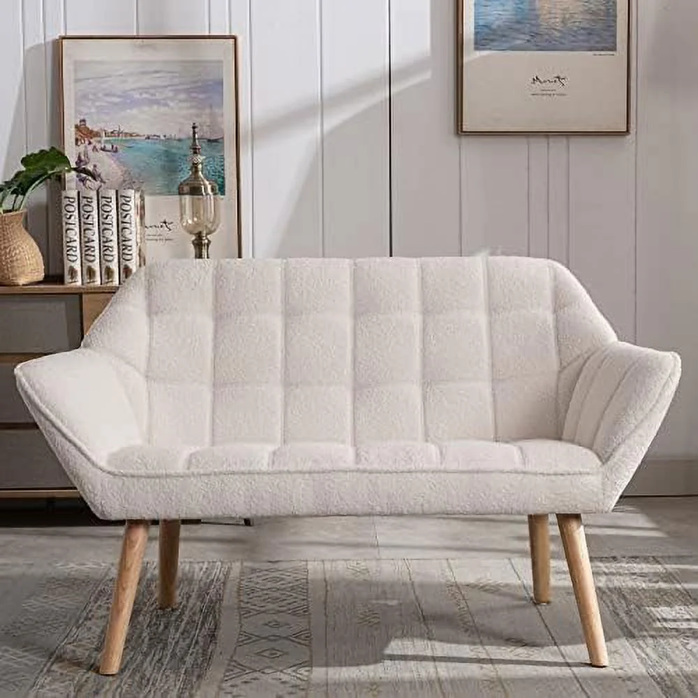 YZboomLife Sherpa Accent Chair with Ottoman  Modern Lounge Chair with Footrest Upholstered Sofa Armchair with Wood Legs Comfy Reading Chair for Small
