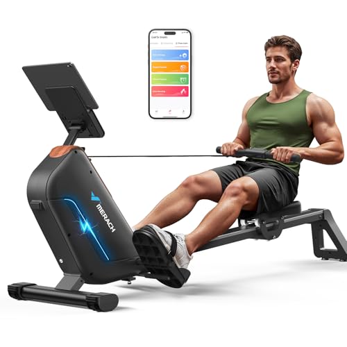 MERACH Rowing Machines for Home, Powerful Electromagnetic Row Machine with 51.2" Extended Rail, 16-Level Handle Resistance Adjustment Rower