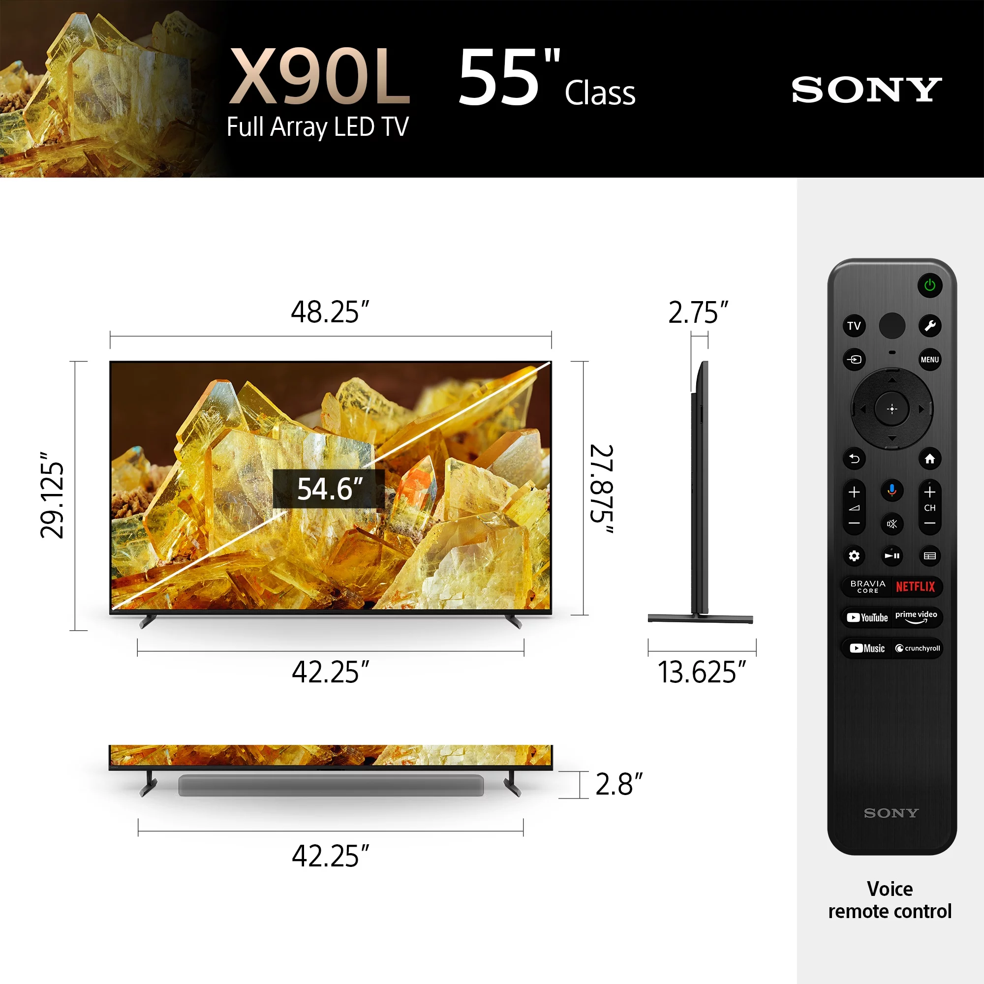 Sony 55” Class BRAVIA XR X90L 4K HDR Full Array LED Smart Google TV XR55X90L- 2023 Model