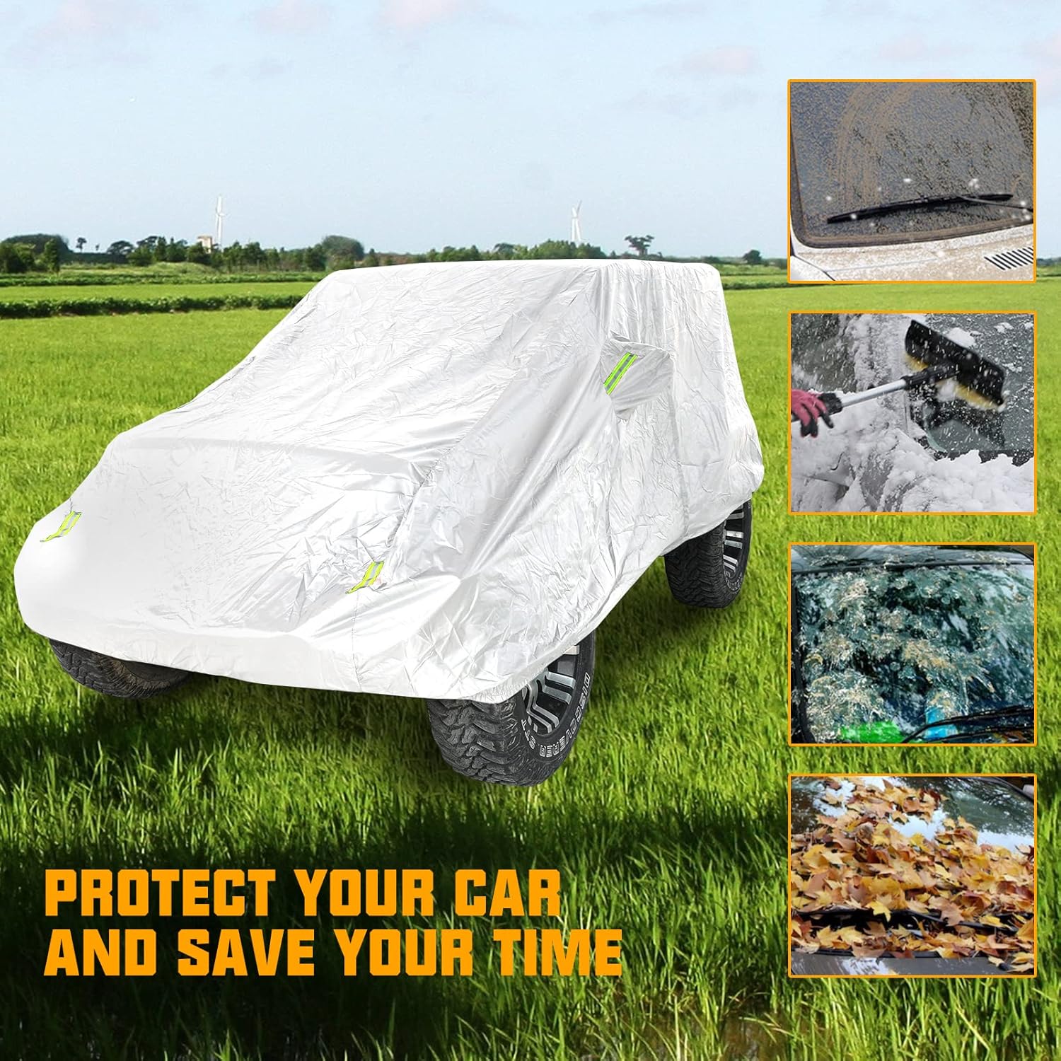 Silver 2-Door Full Car Cover Compatible with Jeep Wrangler CJ YJ TJ JK & JL 2 Door 1965-2021 All Weather Protection Snow Rain Waterproof Sun Shade